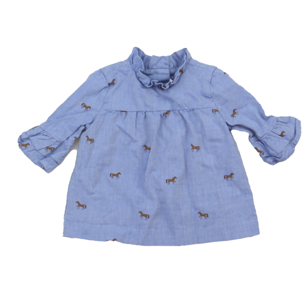 Janie Jack Girls Blue Horses Blouse size: 12-18 Months